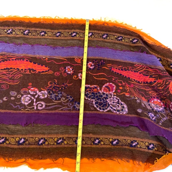 Boho Chic Soft Wool Embroidered Artisan Fringe Scarf Wrap Colorful Festival - Picture 10 of 11